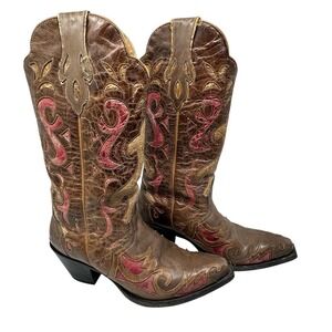 Sterling River Womens Brown Die Cut Leather Western Cowboy Boots‎ Size 10B